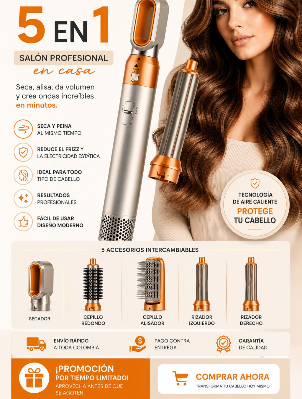 A082 Cepillo Modelador 5 en 1 Hot Air
