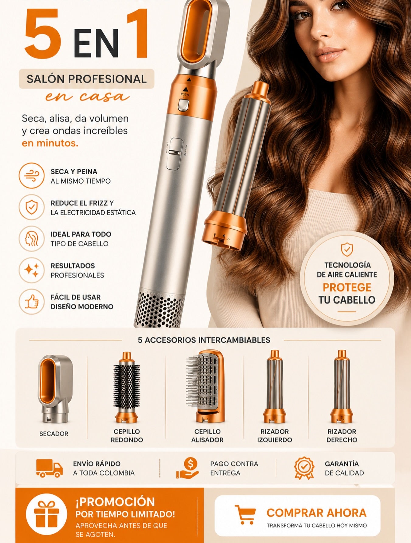 A082 Cepillo Modelador 5 en 1 Hot Air